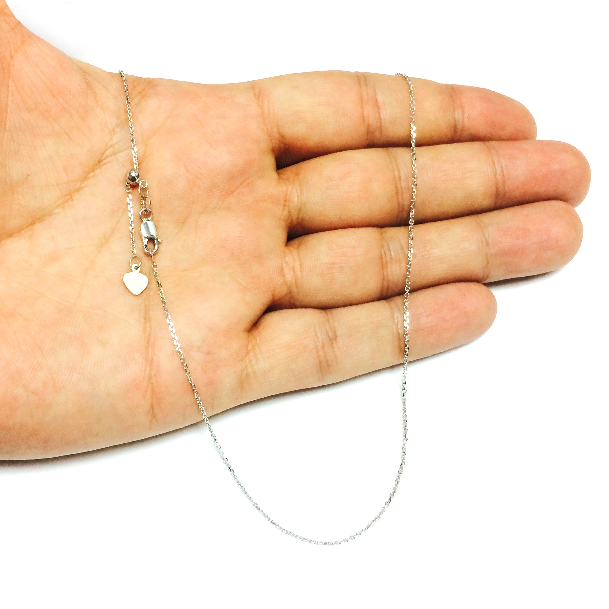14k hvidguld Justerbar Cable Link Chain Halskæde, 0,9 mm, 22" fine designersmykker til mænd og kvinder
