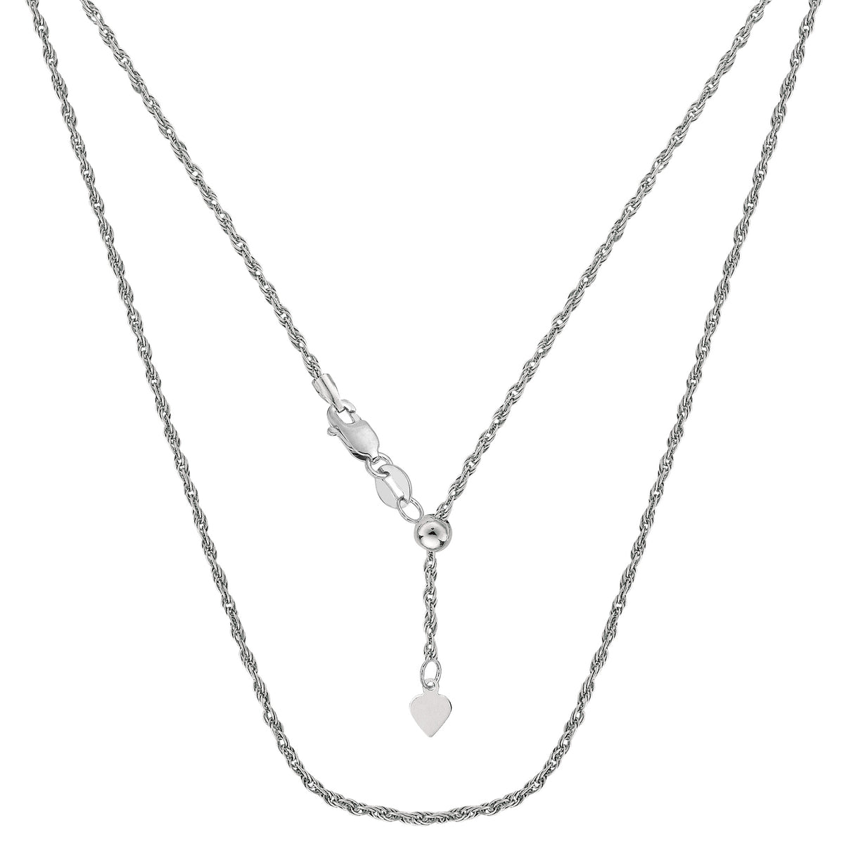 Collier chaîne en corde réglable en or blanc 14 carats, 1,0 mm, 22 pouces, bijoux de créateurs fins pour hommes et femmes