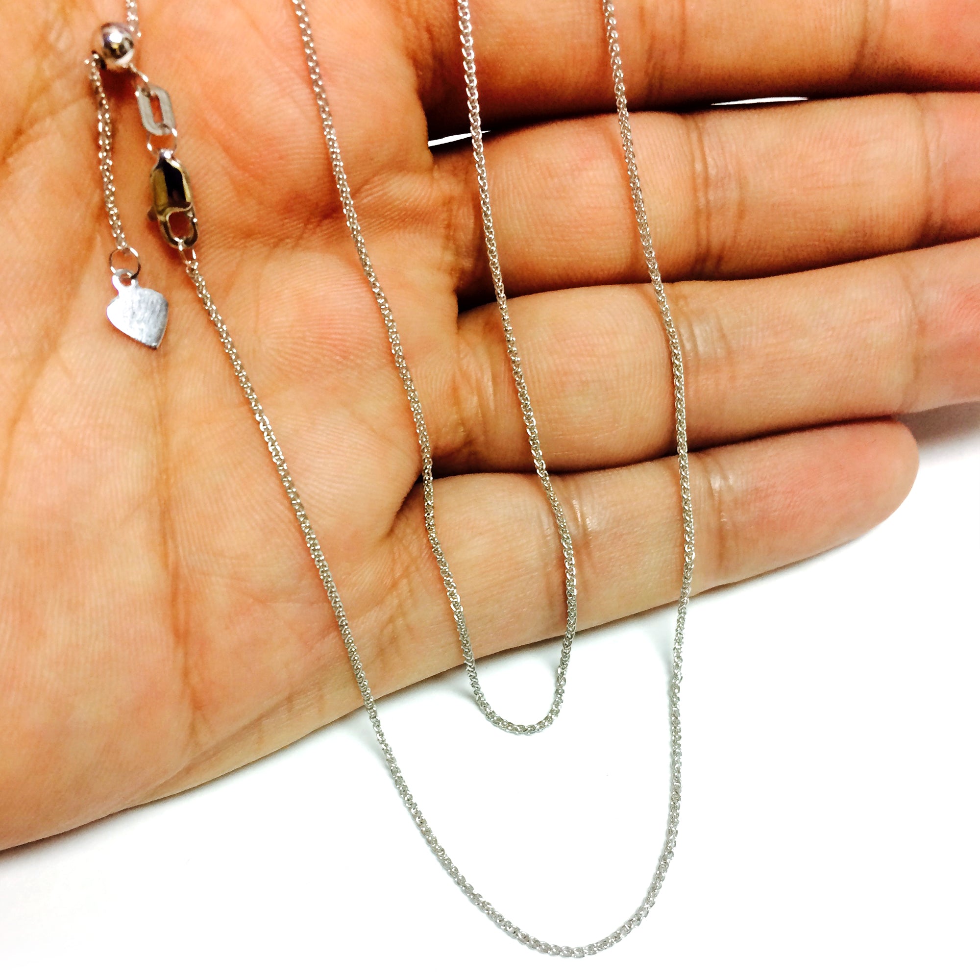 Collana a catena di grano regolabile in oro bianco 14k, 1,0 mm, 22" gioielli di design per uomini e donne