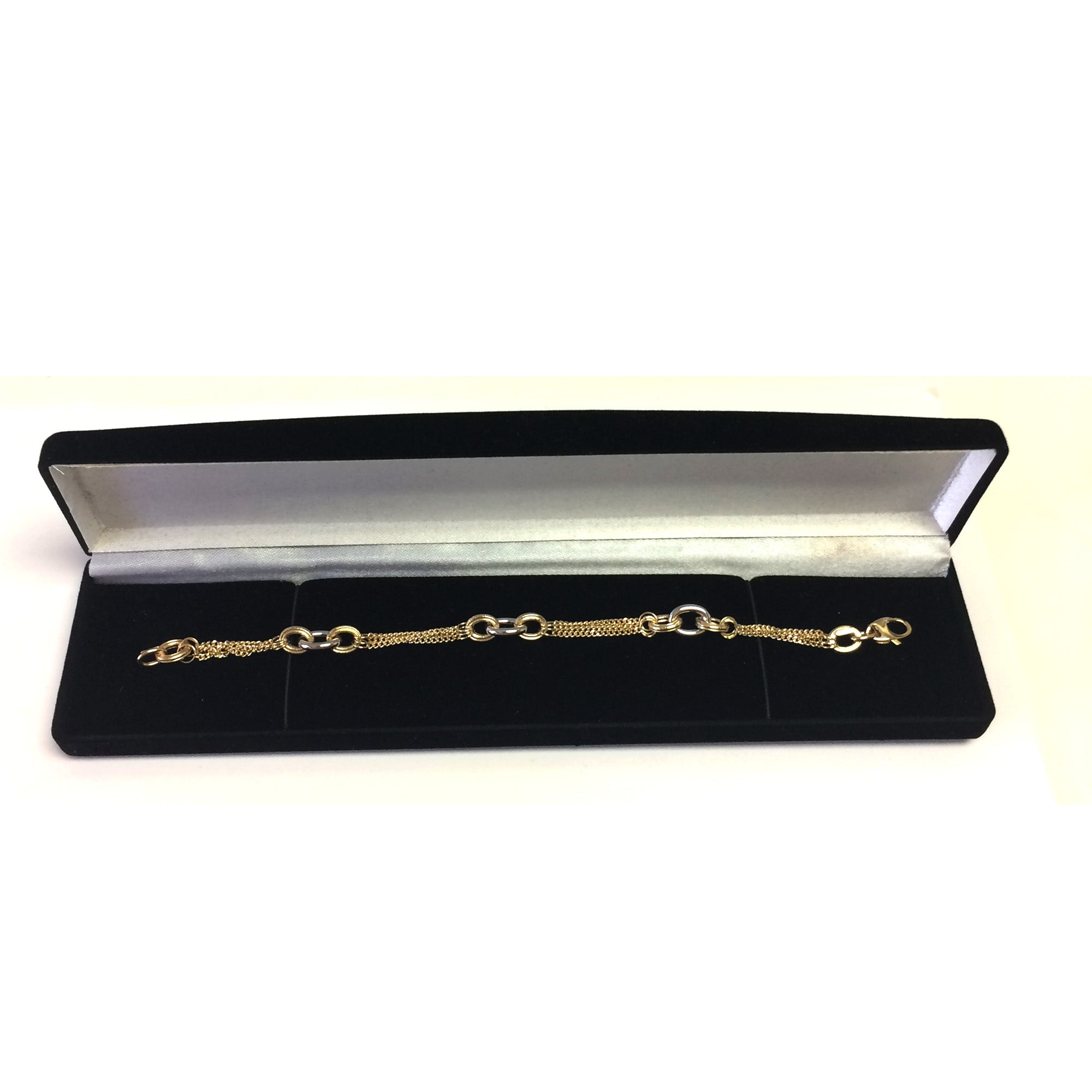 14k Yellow Gold Triple Stranded Gourmette Chain Bracelet, 7.5" fine designer jewelry for men and women