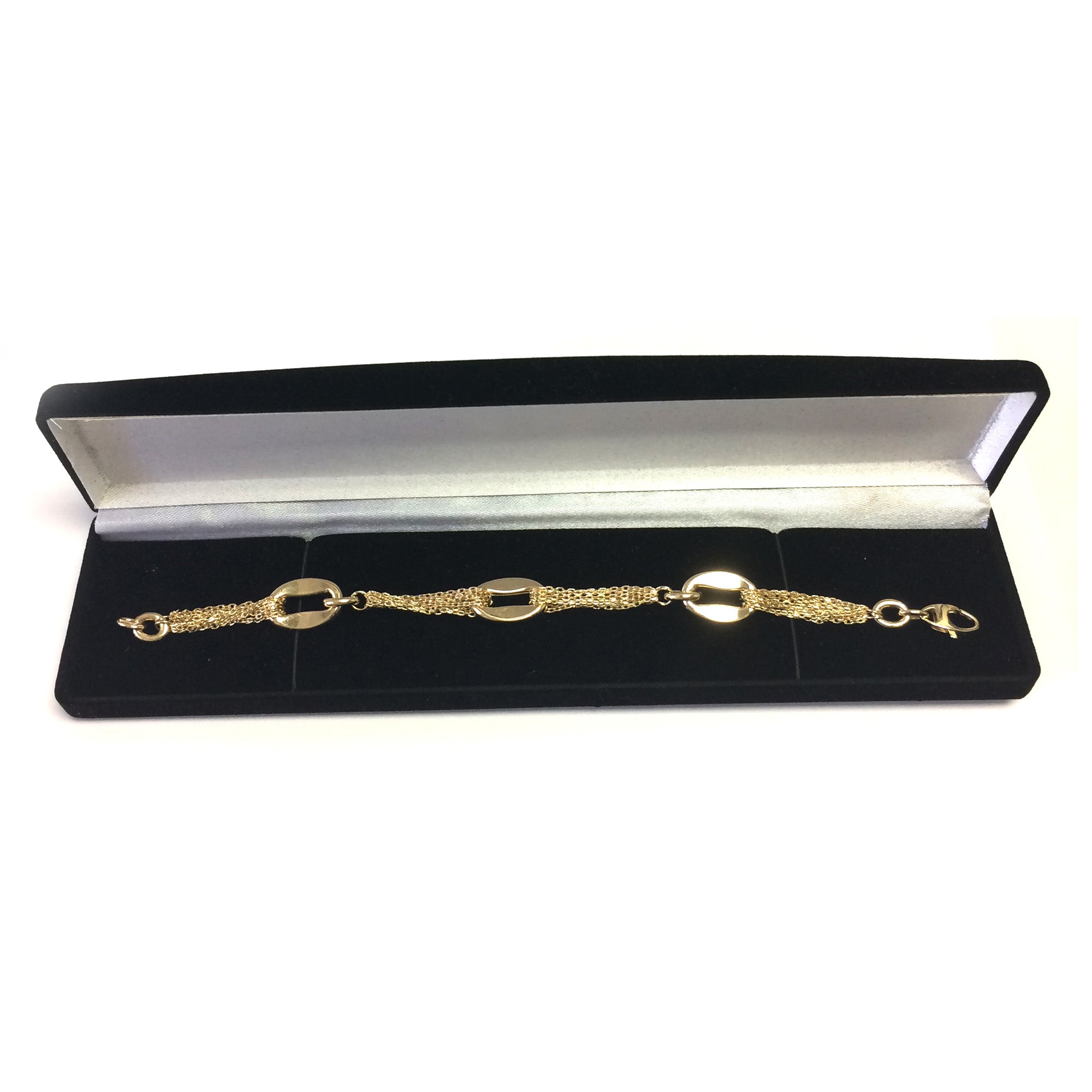 Bracelet en chaîne de câbles multi-brins à trois maillons ovales incurvés en or jaune 14 carats, bijoux de créateurs fins de 7,5 pouces pour hommes et femmes