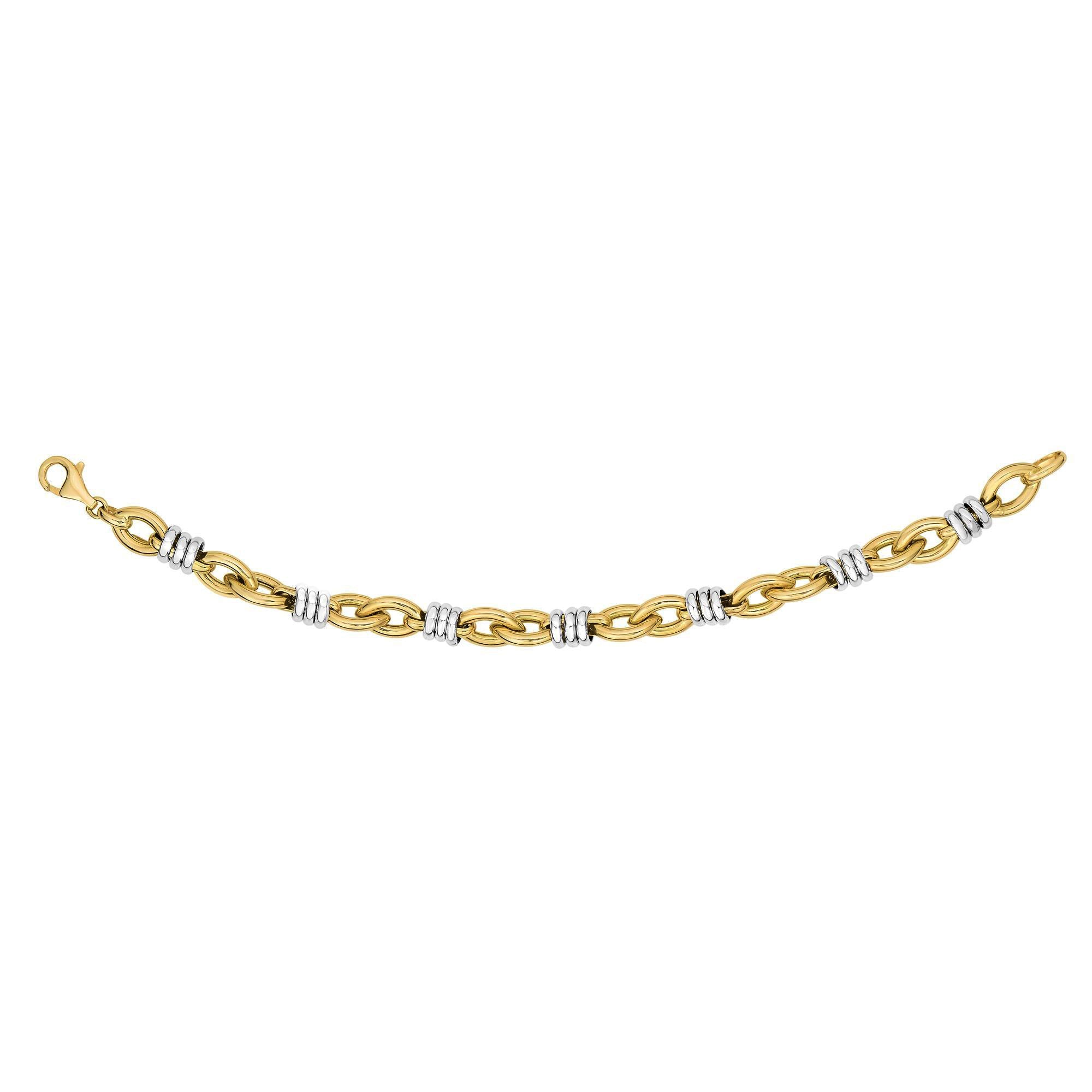 Bagues blanches en or jaune et blanc 14 carats sur bracelet à maillons marquis jaune, bijoux de créateurs fins de 7,75 pouces pour hommes et femmes