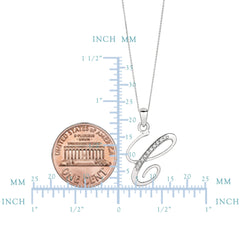 "C" Sterling Silver Rhodium Plated Script Initial Letter With Diamonds On 18 Inch Chain ( 0.05 Tcw)