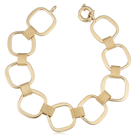 14k Yellow Gold Fancy Square Link Womens Bracelet, 7.5"