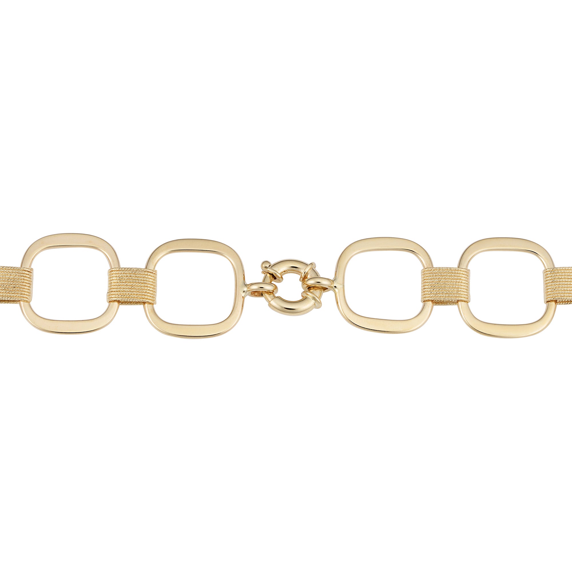 Bracelet pour femme à maillons carrés fantaisie en or jaune 14 carats, bijoux de créateurs fins de 7,5 pouces pour hommes et femmes