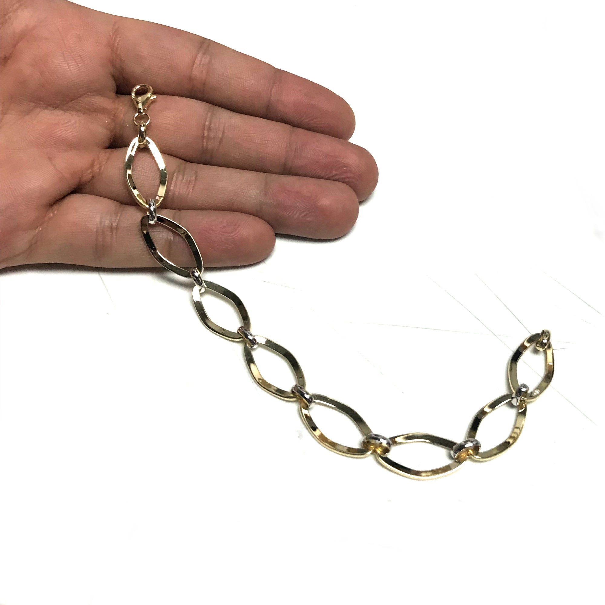 14k White And Yellow Gold Marquise Link Womens Bracelet, 7.75" fine designer jewelry for men and women