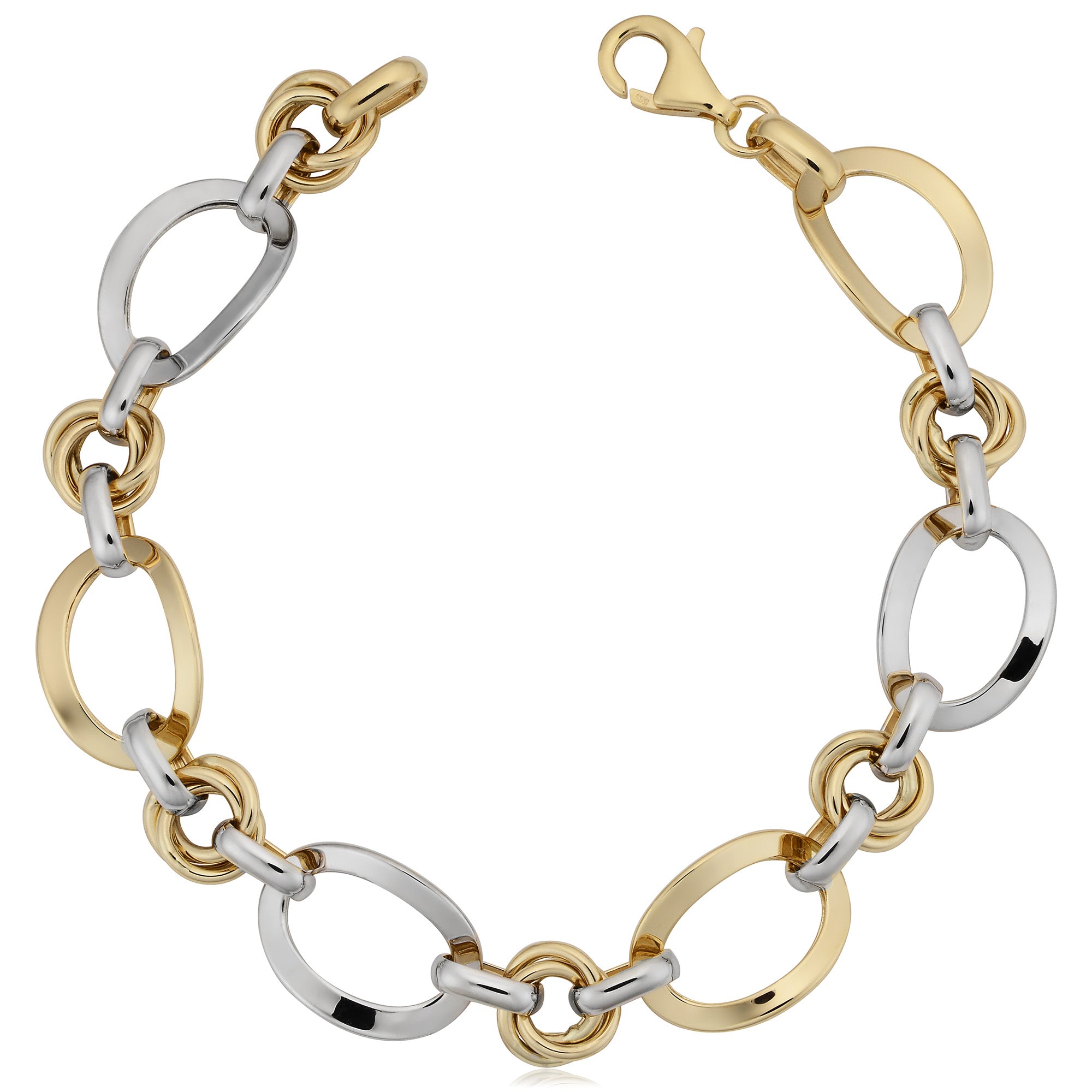 Bracciale da donna a maglie ovali in oro bianco e giallo 14k, gioielli di alta moda da 7,5" per uomini e donne