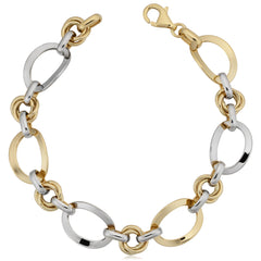 14k White And Yellow Gold Oval Link Womens Bracelet, 7.5" fine designer jewelry for men and women