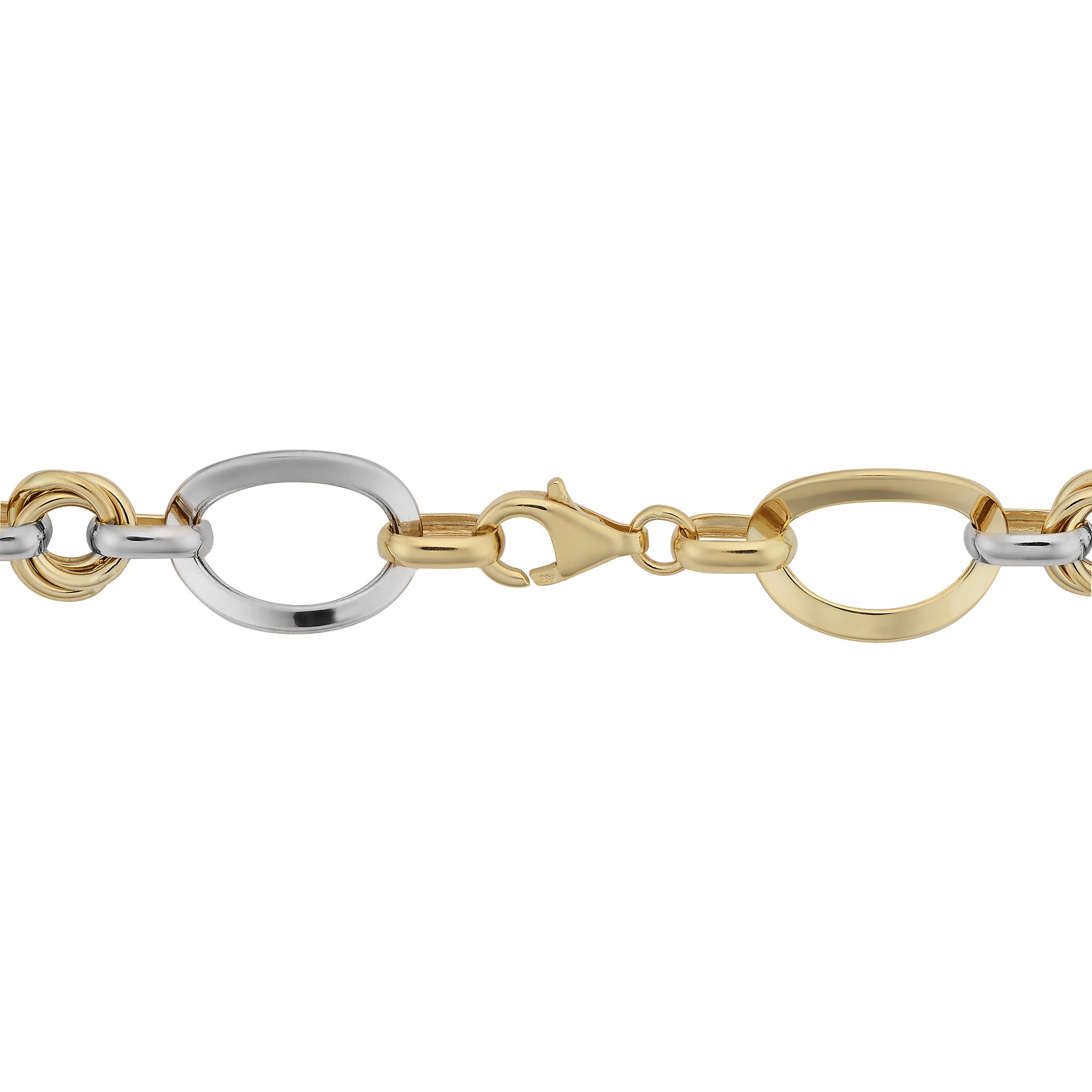 Bracciale da donna a maglie ovali in oro bianco e giallo 14k, gioielli di alta moda da 7,5" per uomini e donne