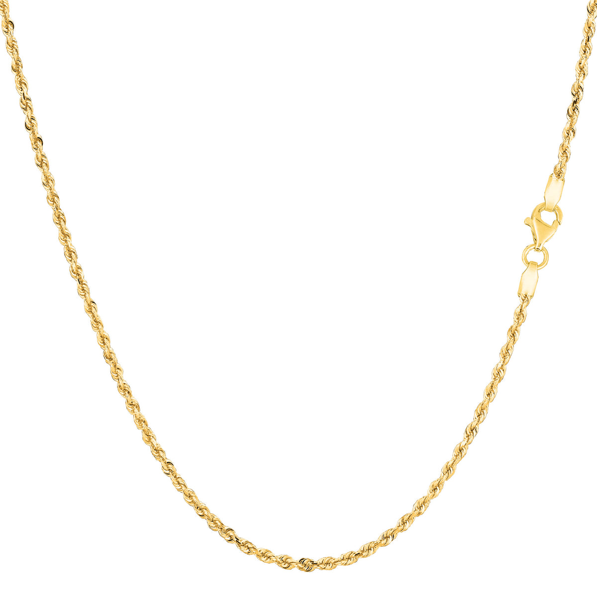 Collar de cadena de cuerda con corte de diamante de oro macizo amarillo de 14 quilates, joyería fina de diseño de 1,25 mm para hombres y mujeres
