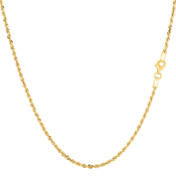 10k Yellow Solid Gold Diamond Cut Rope Chain Necklace , 1.25mm