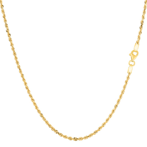 10k Yellow Solid Gold Diamond Cut Rope Chain Necklace , 1.25mm