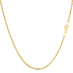 Collar de cadena de cuerda con corte de diamante de oro macizo amarillo de 10 quilates, joyería fina de diseño de 1,25 mm para hombres y mujeres
