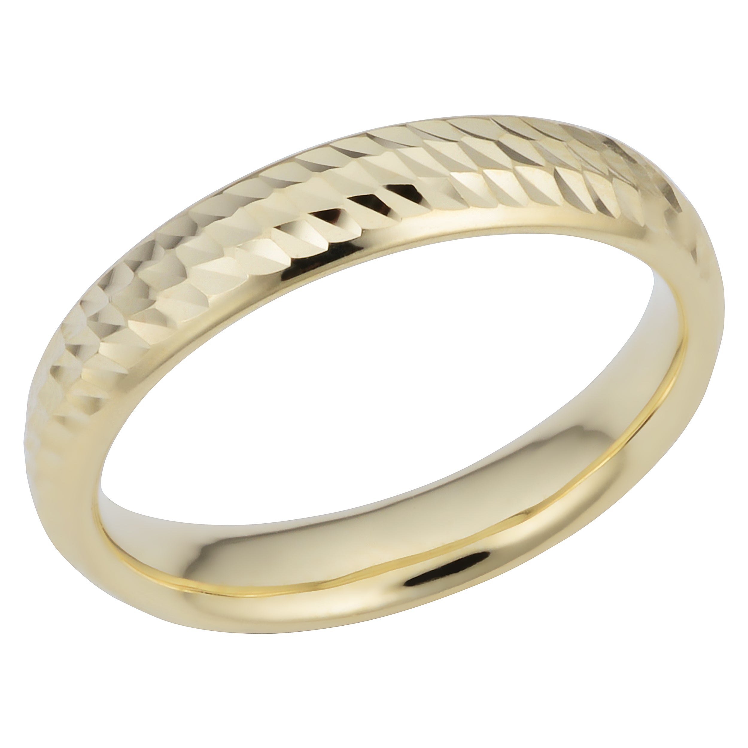 14k Yellow Gold Diamond Cut 4mm Wide Hollow Wedding Band Ring fine designer jewelry for men and women