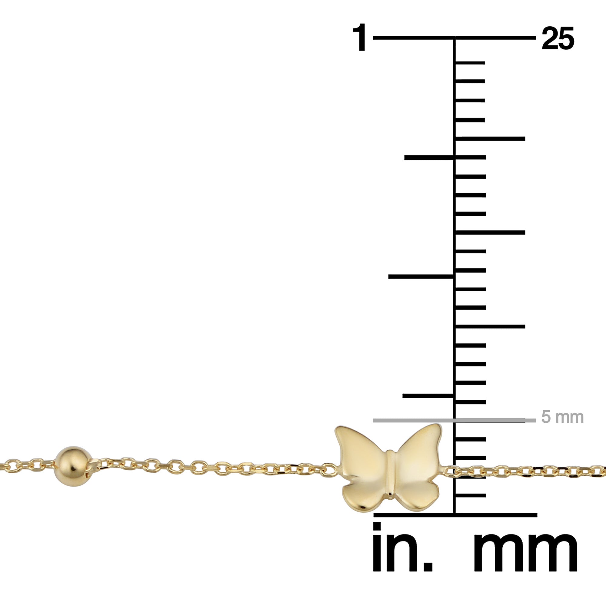 Bracciale regolabile per bambini in oro giallo 14k con farfalla e perline, gioielleria raffinata da 6,5" per uomini e donne