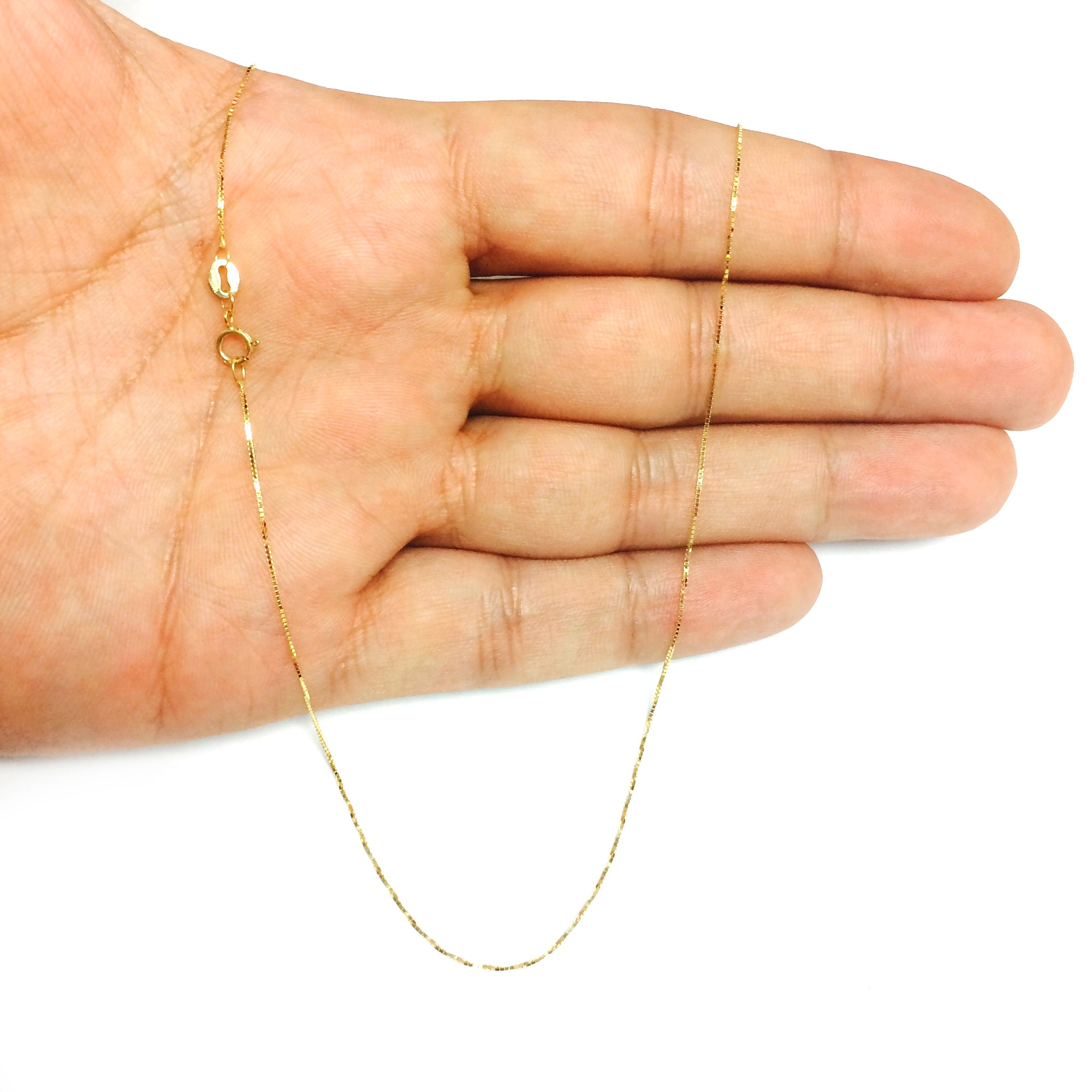 14k Yellow Solid Gold Mirror Box Chain Necklace, 0.6mm