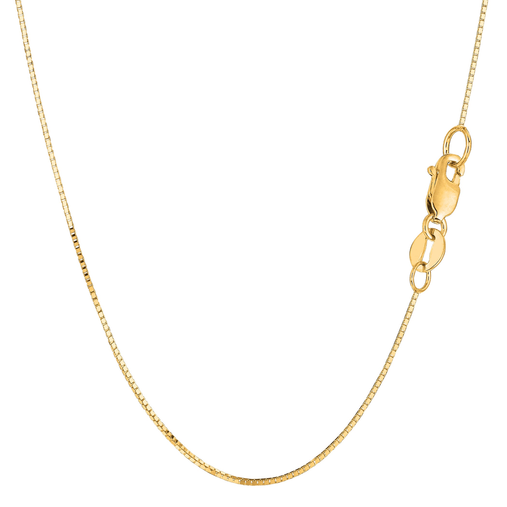 14k Yellow Solid Gold Mirror Box Chain Necklace, 0.7mm