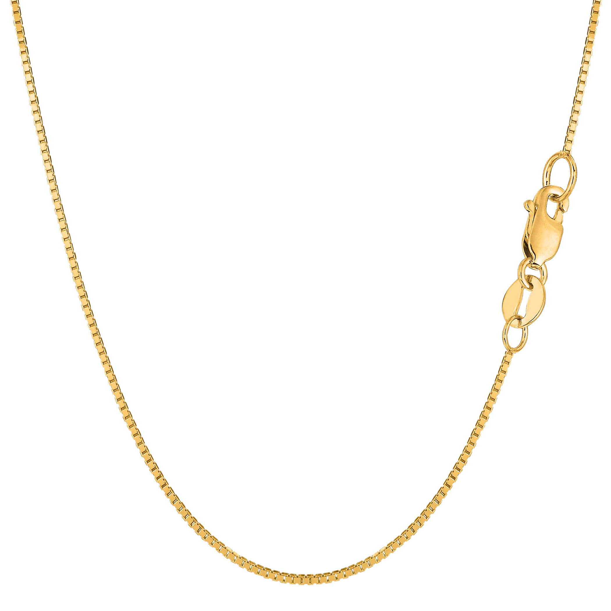 14k Yellow Solid Gold Mirror Box Chain Necklace, 0.8mm