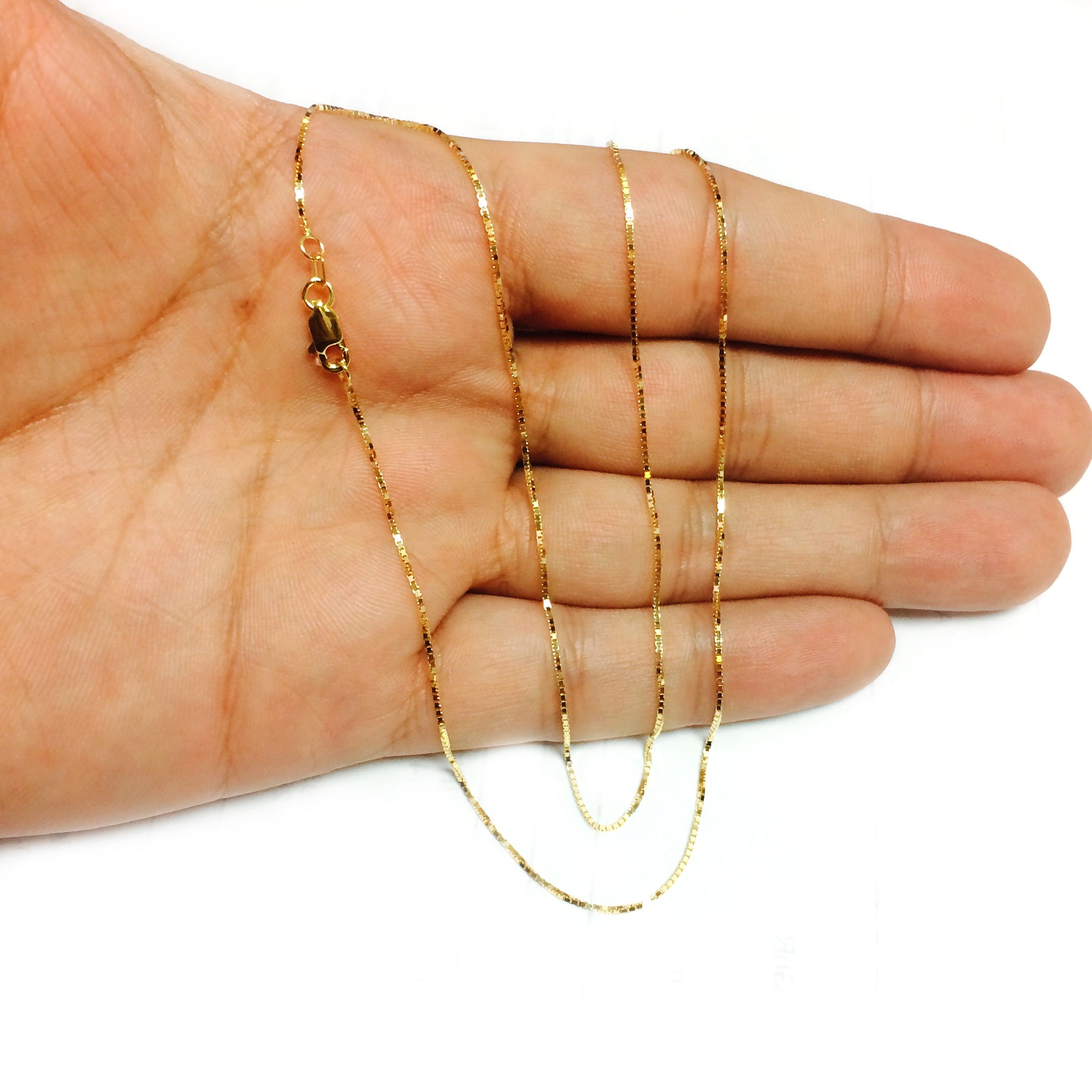 14k gult massivt guld spegelboxkedja halsband, 0,8 mm fina designersmycken för män och kvinnor