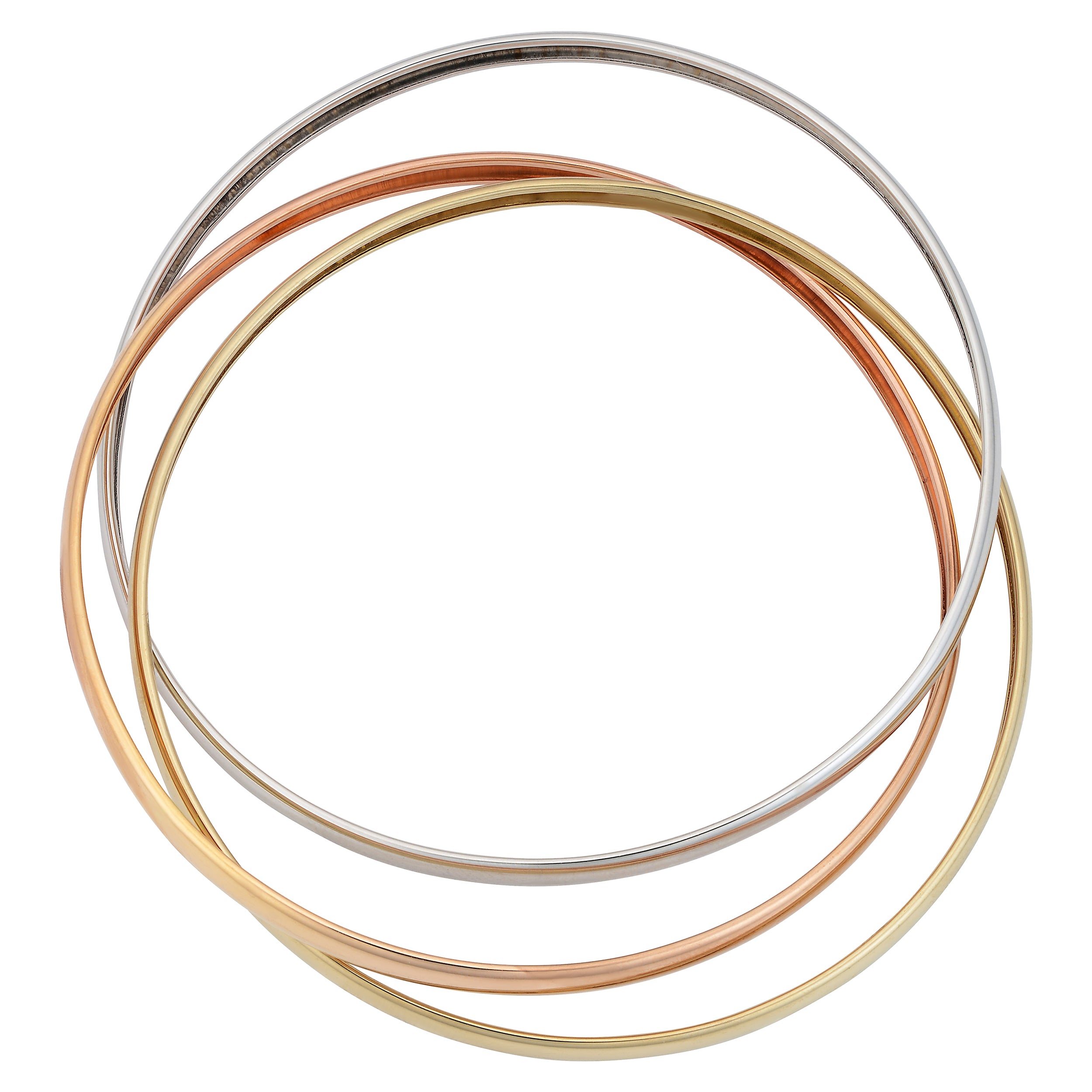 Bracciale rigido da donna intrecciato in oro tricolore 14k, gioielli di design da 7,5" per uomini e donne