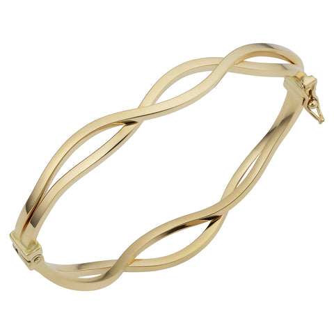 14k Yellow Gold Wavy Women's Bangle Bracelet, 7.5"