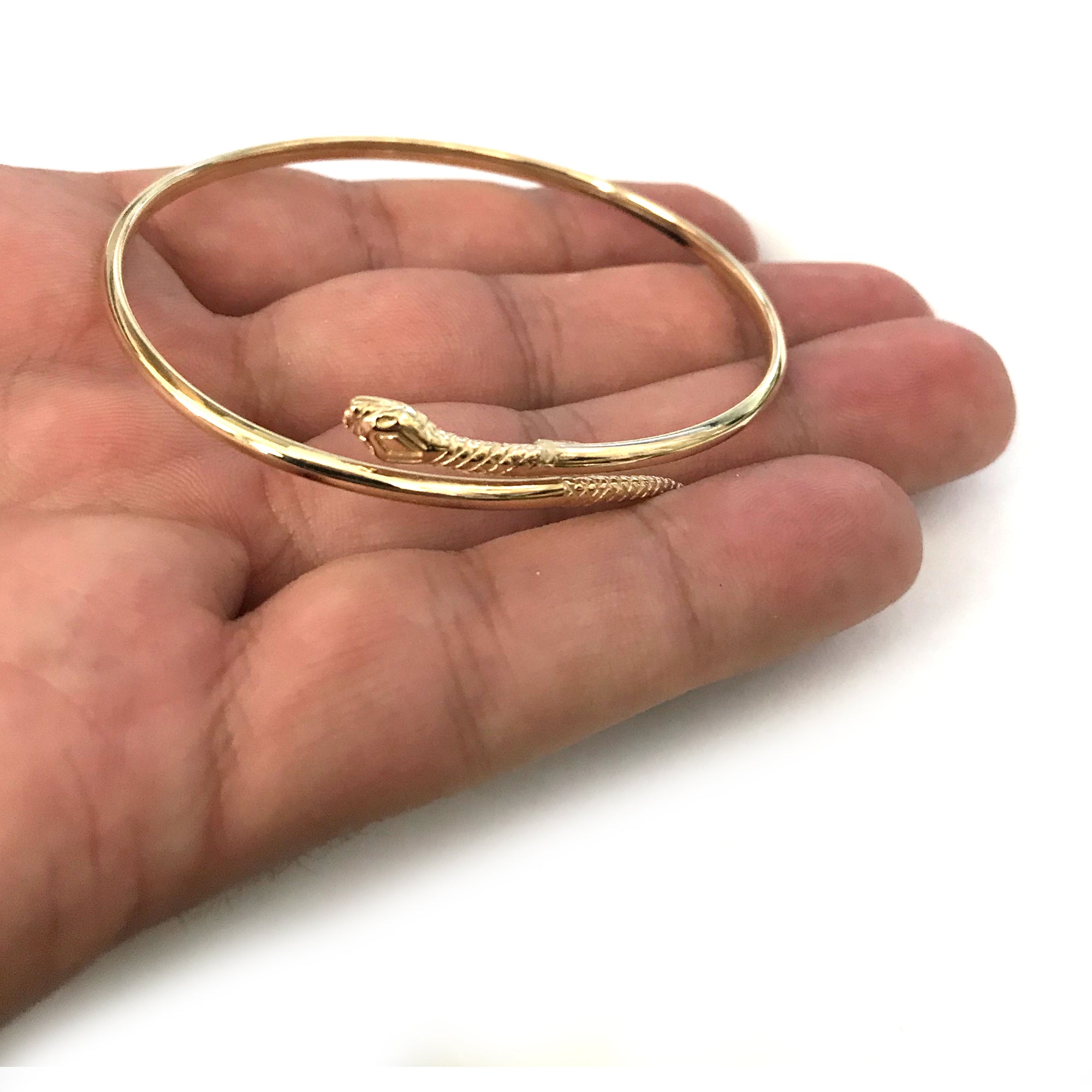 14k Yellow Gold Snake Women's Bangle Bracelet, 7.5" fine designer jewelry for men and women