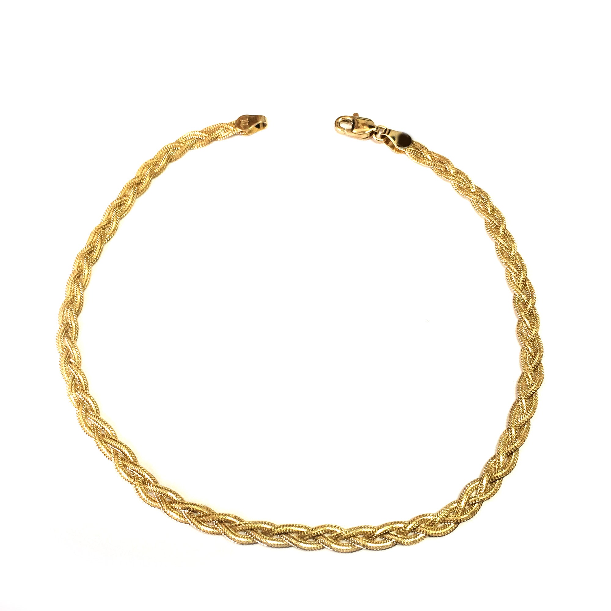 14K Yellow Gold Diamond Cut Braided Fox Chain Anklet, 10"