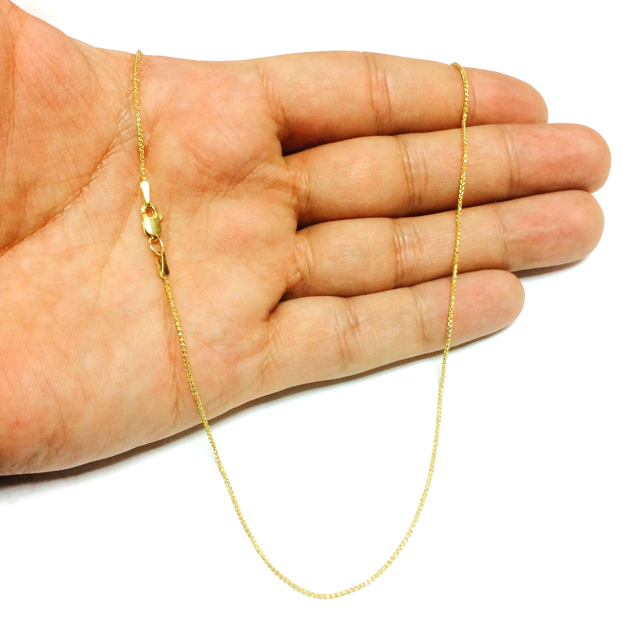 14k Yellow Gold Round Diamond Cut Wheat Chain Necklace, 1.0mm