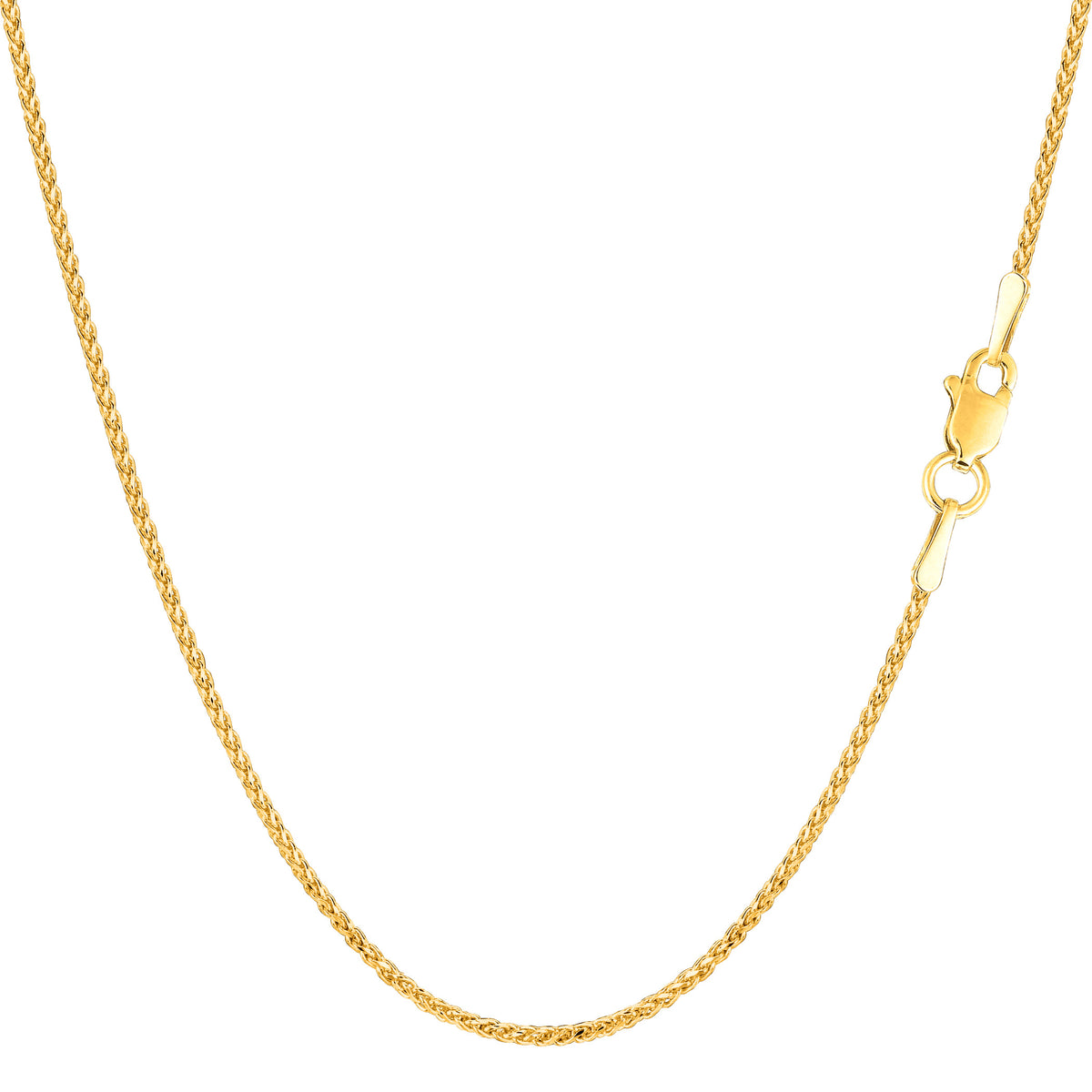 14k Yellow Gold Round Diamond Cut Wheat Chain Necklace, 1.15mm fine designer jewelry for men and women
