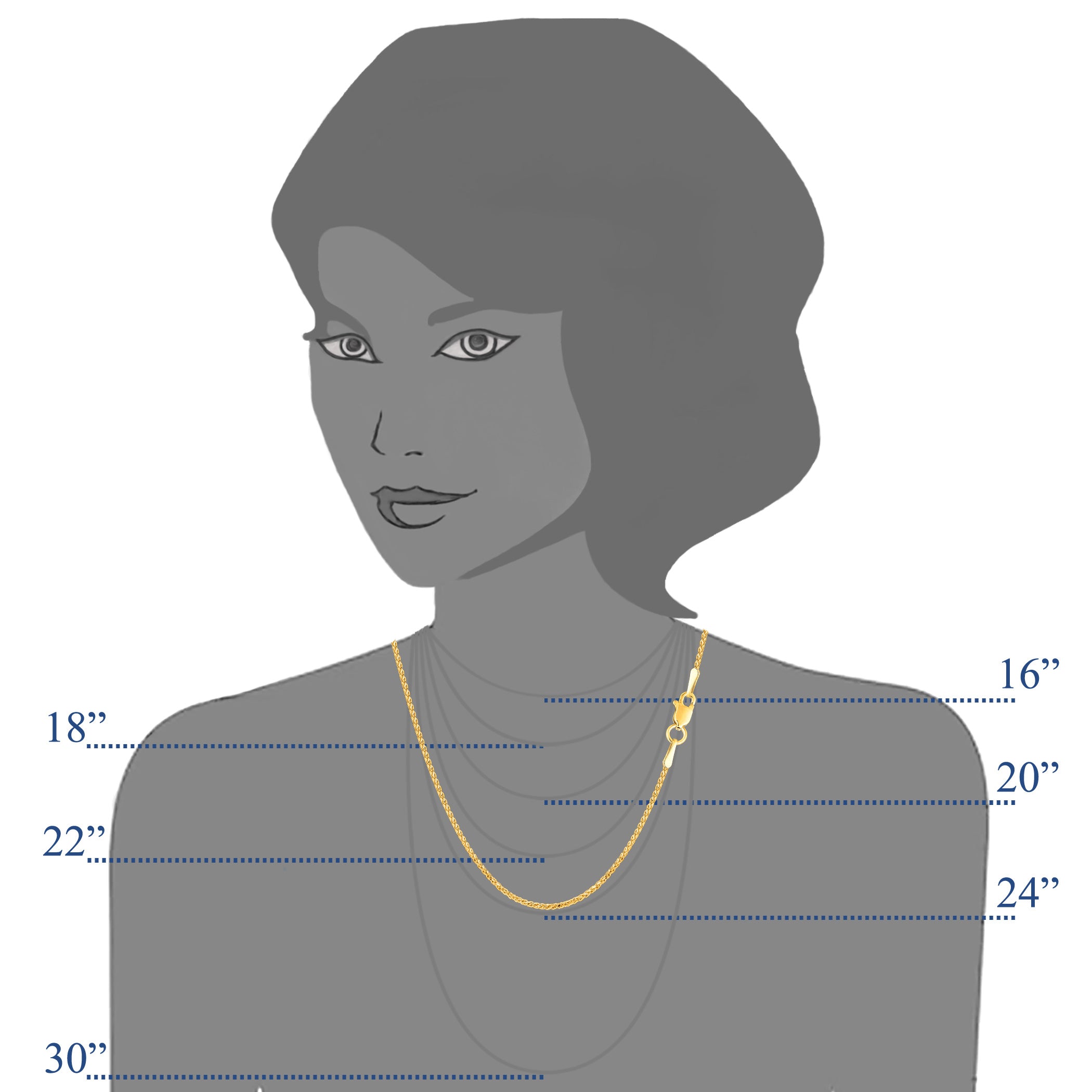 Collar de cadena de trigo con corte de diamante redondo de oro amarillo de 14 quilates, joyería fina de diseño de 1,15 mm para hombres y mujeres