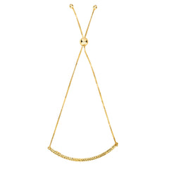 Elemento de barra curvada con corte de diamante en oro amarillo de 14 quilates anclado en una pulsera ajustable con cadena de caja, joyería fina de diseño de 9,25 pulgadas para hombres y mujeres