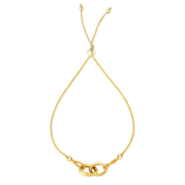 14k Yellow Gold Adjustable Rings Charms Bolo Bracelet, 9.25"