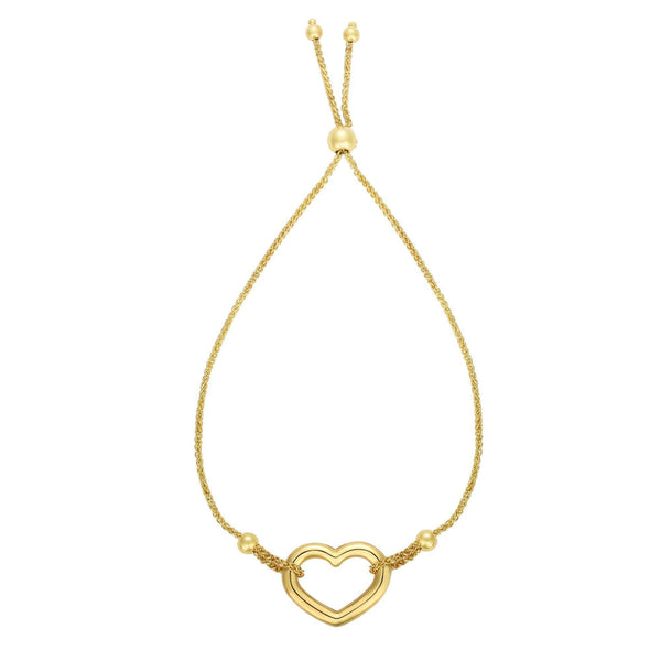 14k Yellow Gold Adjustable Heart Charm Bolo Bracelet, 9.25"