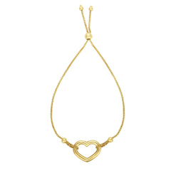 Bracciale Bolo con ciondolo a cuore regolabile in oro giallo 14k, gioielleria raffinata da 9,25" per uomini e donne