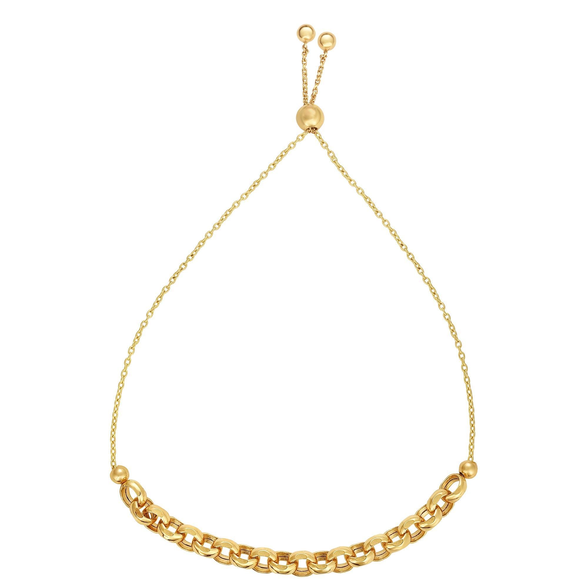 Bracelet réglable d'amitié Bolo en or jaune 14 carats, bijoux de créateur fins de 9,25 pouces pour hommes et femmes