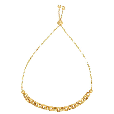 14k Yellow Gold Links Bolo Friendship Adjustable Bracelet, 9.25"