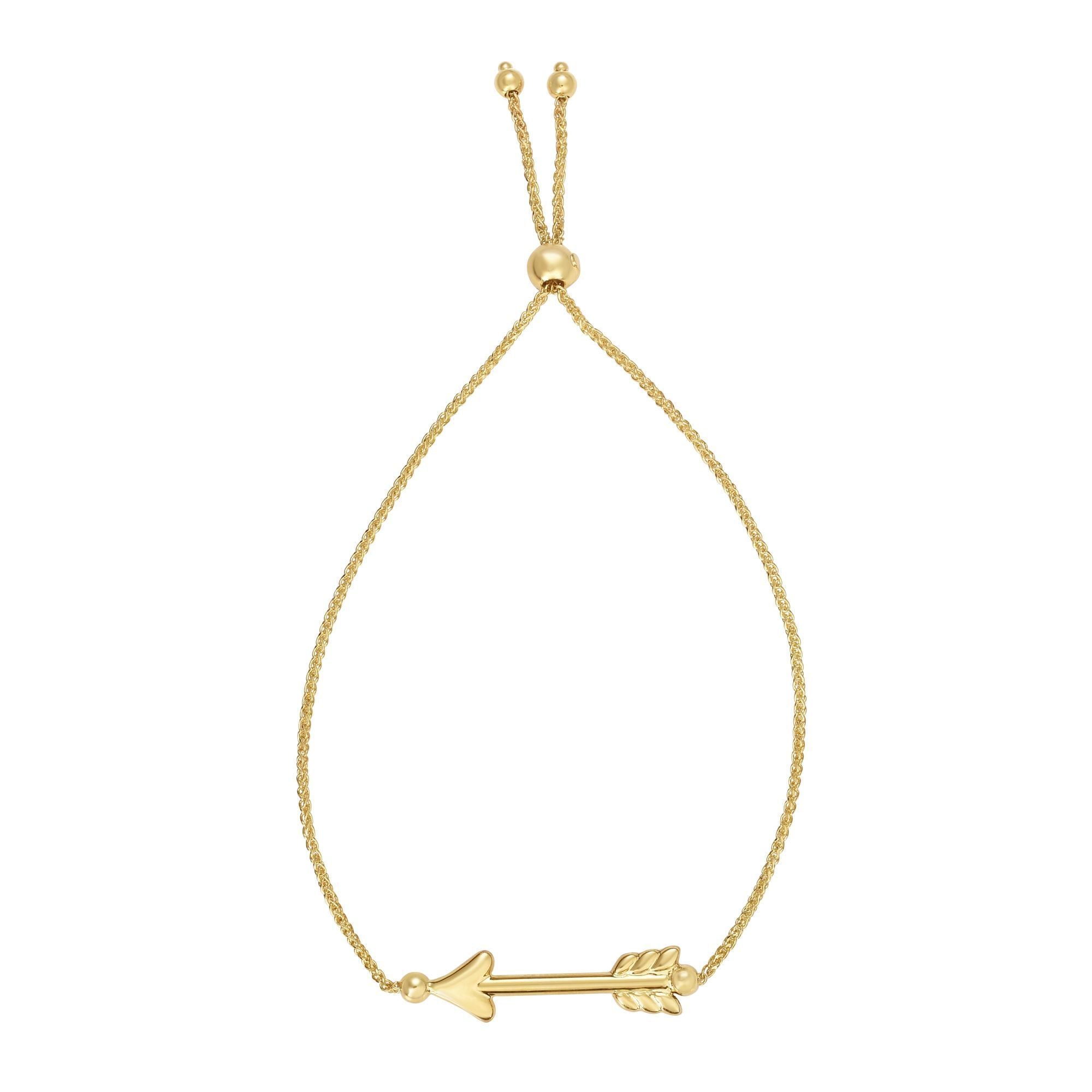 14k Yellow Gold Adjustable Arrow Charm Bolo Bracelet, 9.25" fine designer jewelry for men and women