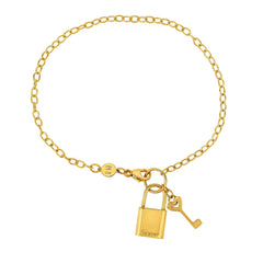 14k Yellow Gold Chain Lock And Key Bracelet, 7.5"