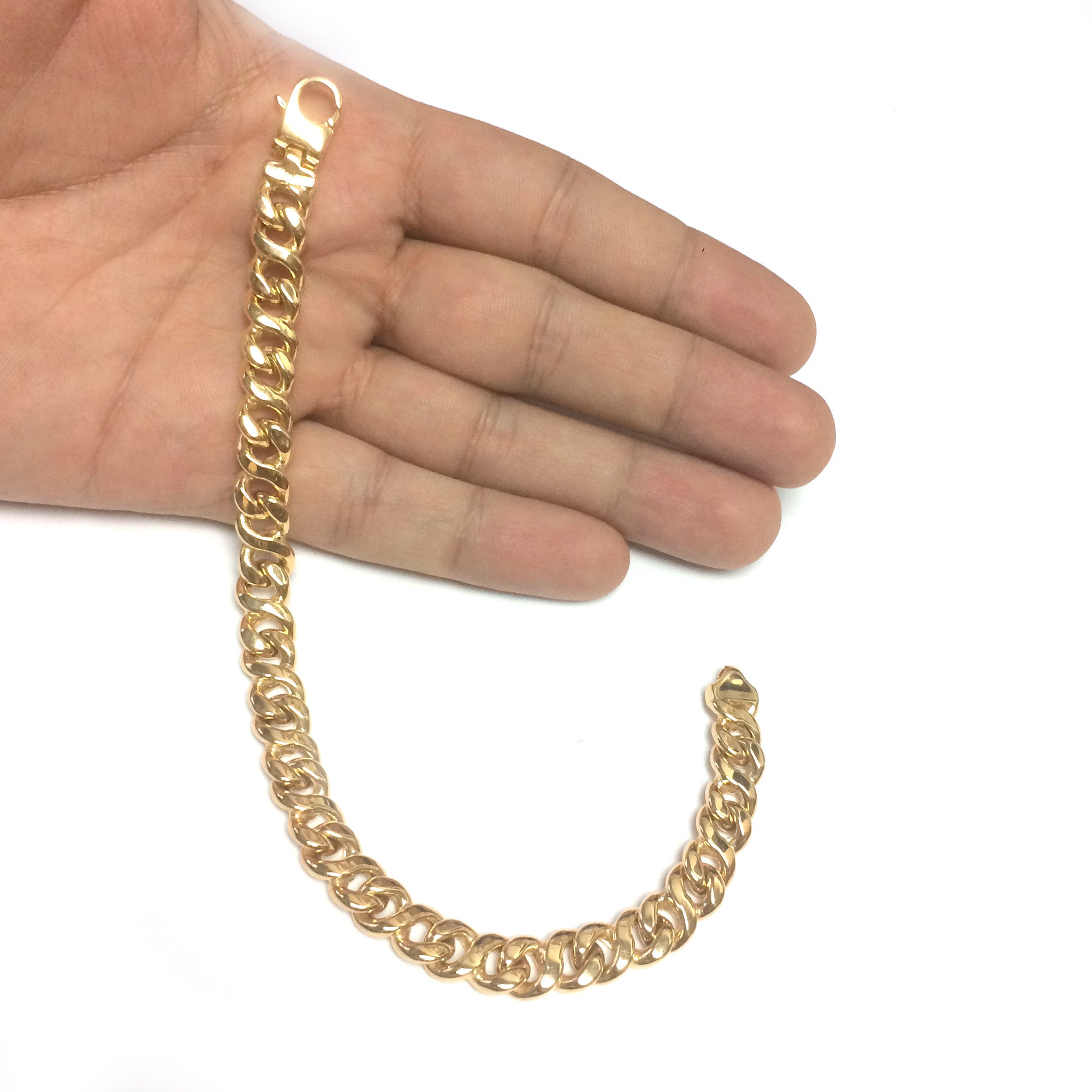 Bracciale da uomo con maglia a cordolo ovale in oro giallo 14k, gioielli di alta moda da 8,5" per uomini e donne