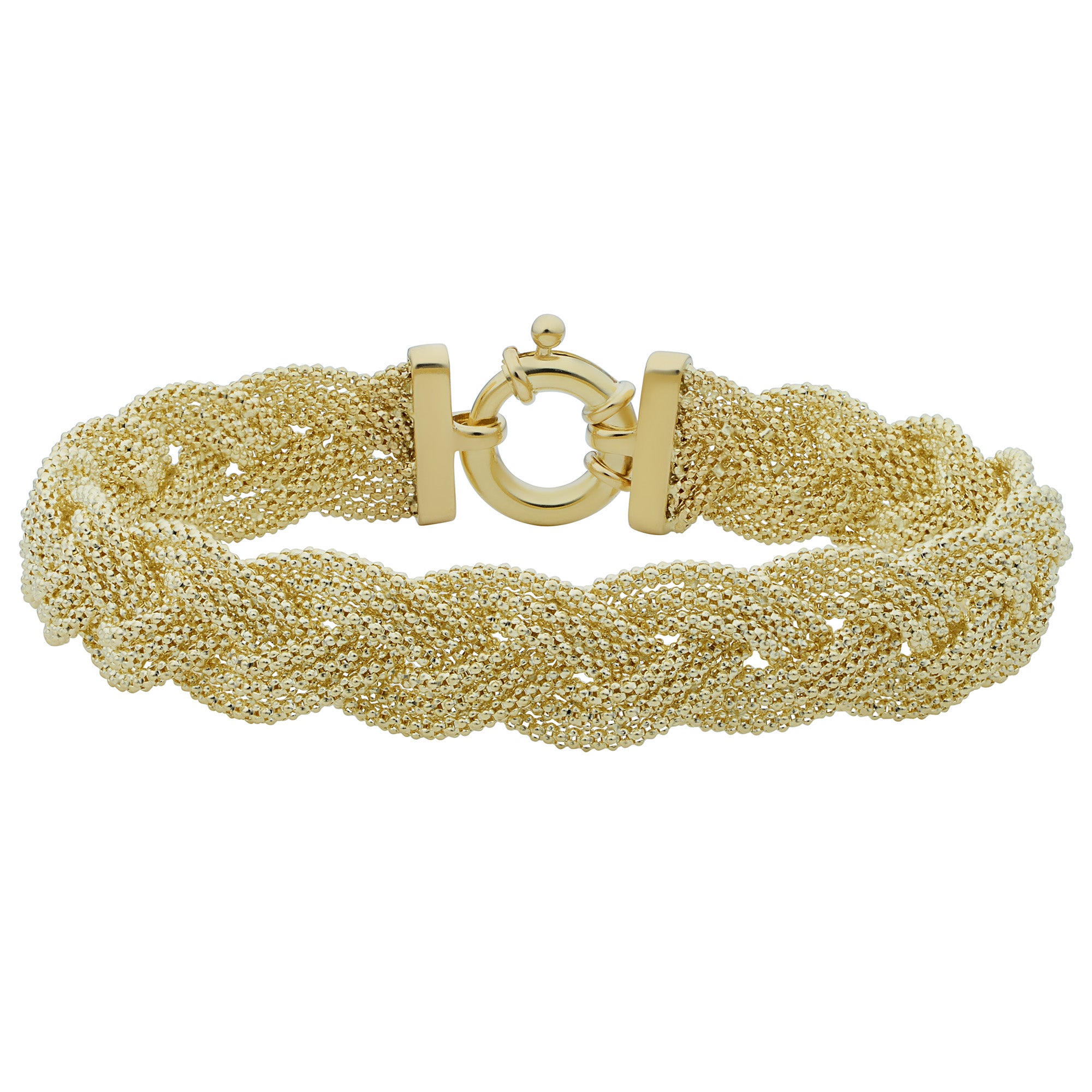 14k Yellow Gold Braided Triple Popcorn Link Womens Bracelet, 7.5" fine designer jewelry for men and women