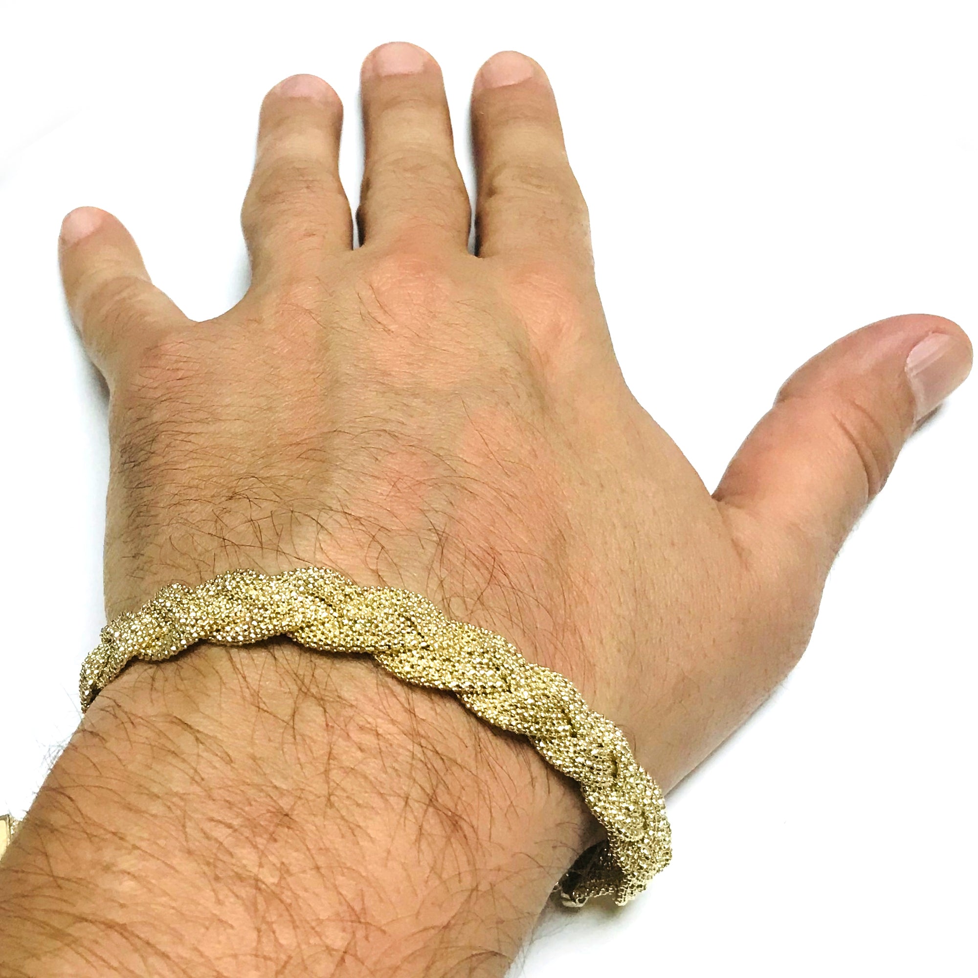 14k Yellow Gold Braided Triple Popcorn Link Womens Bracelet, 7.5" fine designer jewelry for men and women