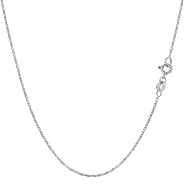 14k White Gold Round Diamond Cut Wheat Chain Necklace, 0.6mm