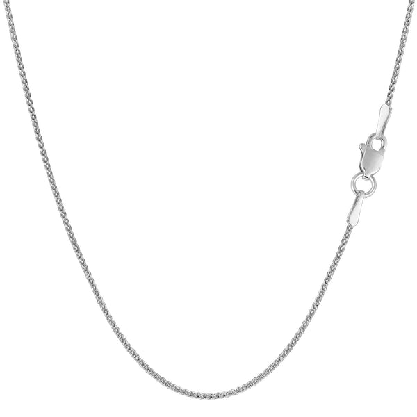 14k White Gold Round Diamond Cut Wheat Chain Necklace, 1.0mm