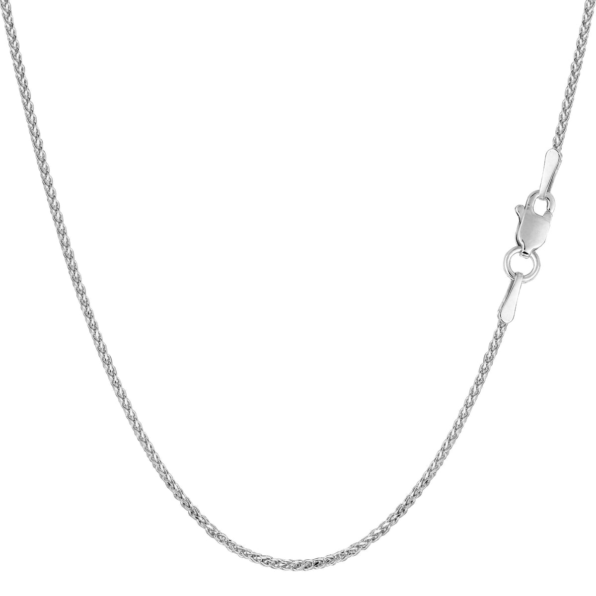 14k White Gold Round Diamond Cut Wheat Chain Necklace, 1.15mm fine designer jewelry for men and women