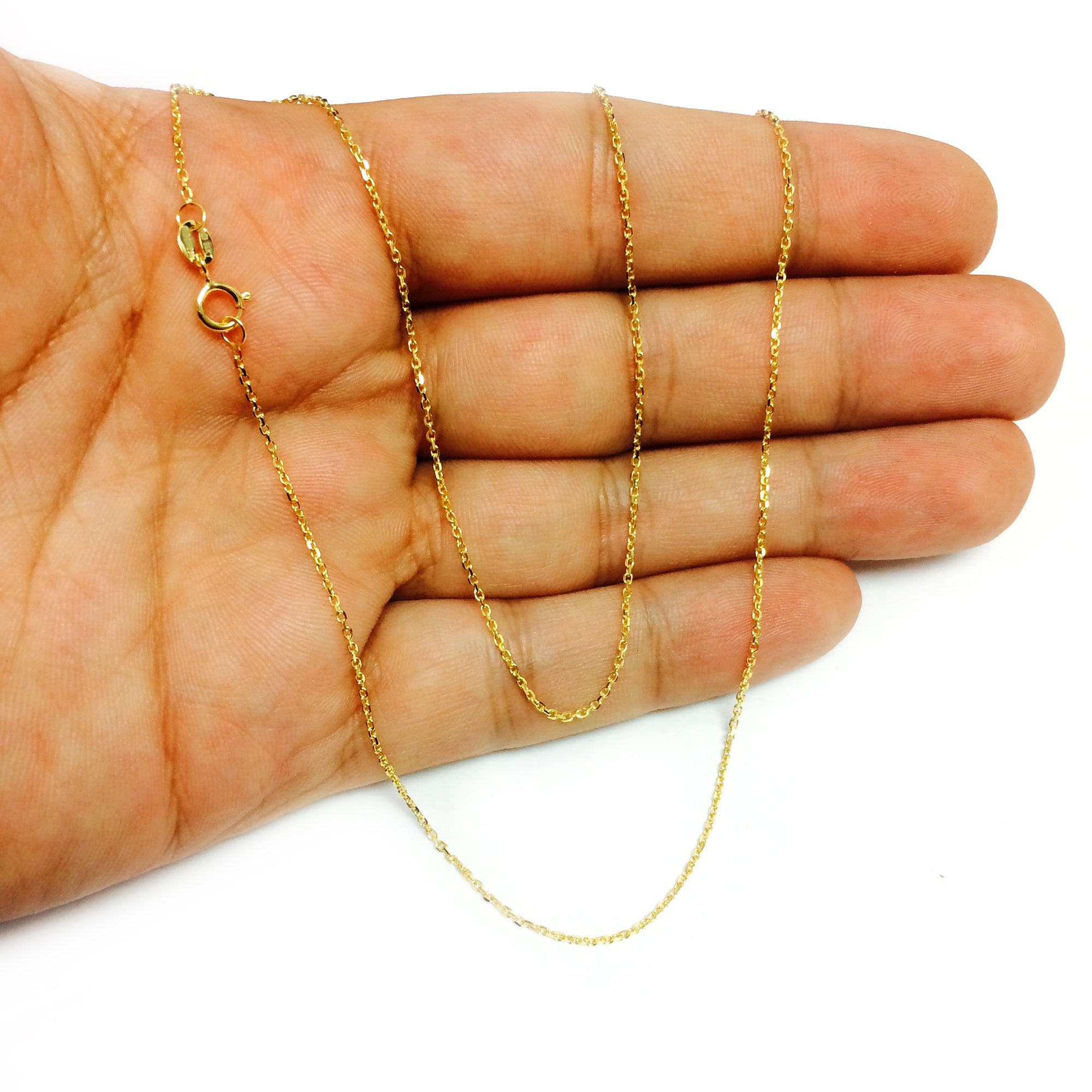 Collar de cadena con eslabones tipo cable de oro amarillo de 14 k, joyería fina de diseño de 1,1 mm para hombres y mujeres