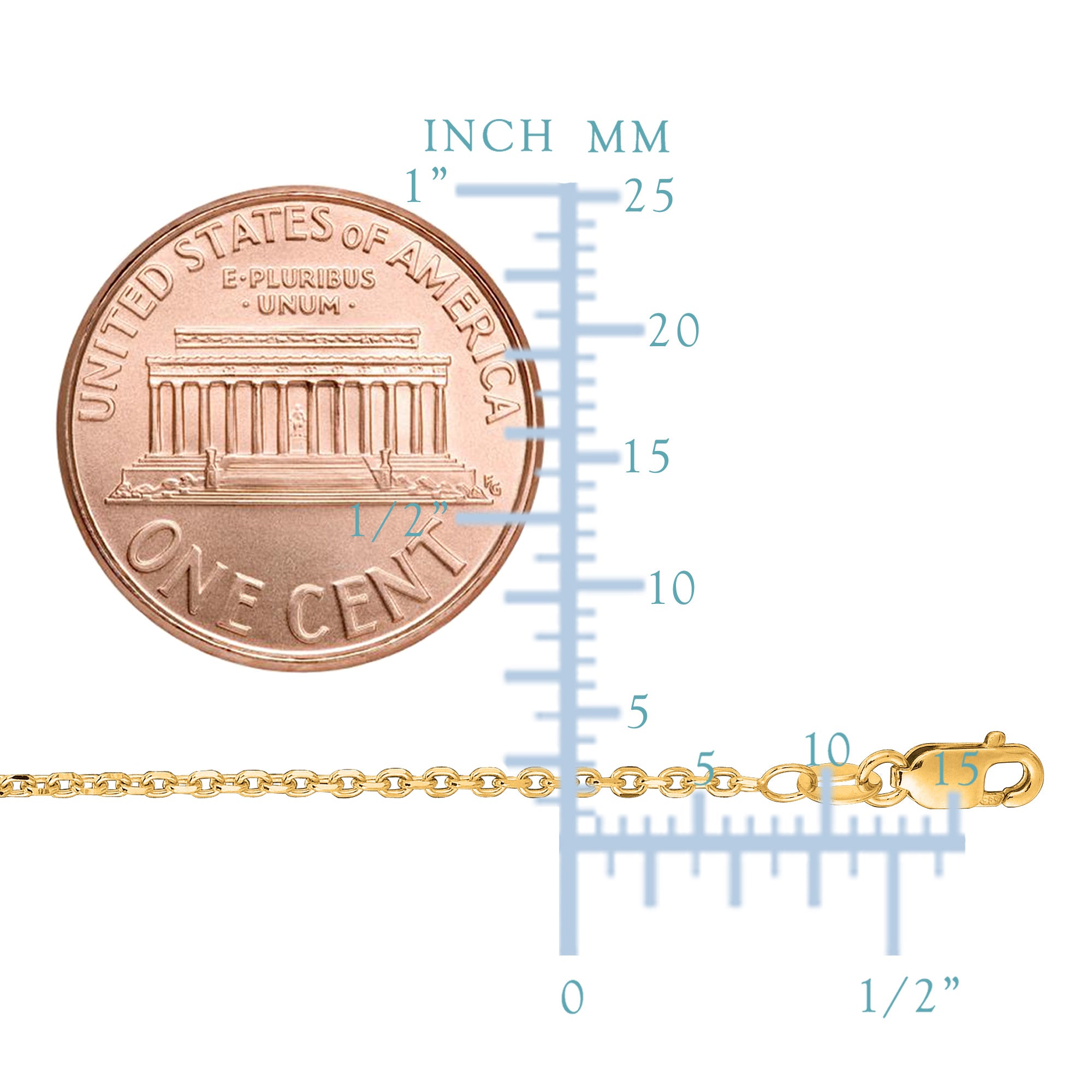 14k Yellow Gold Cable Link Chain Necklace, 1.5mm