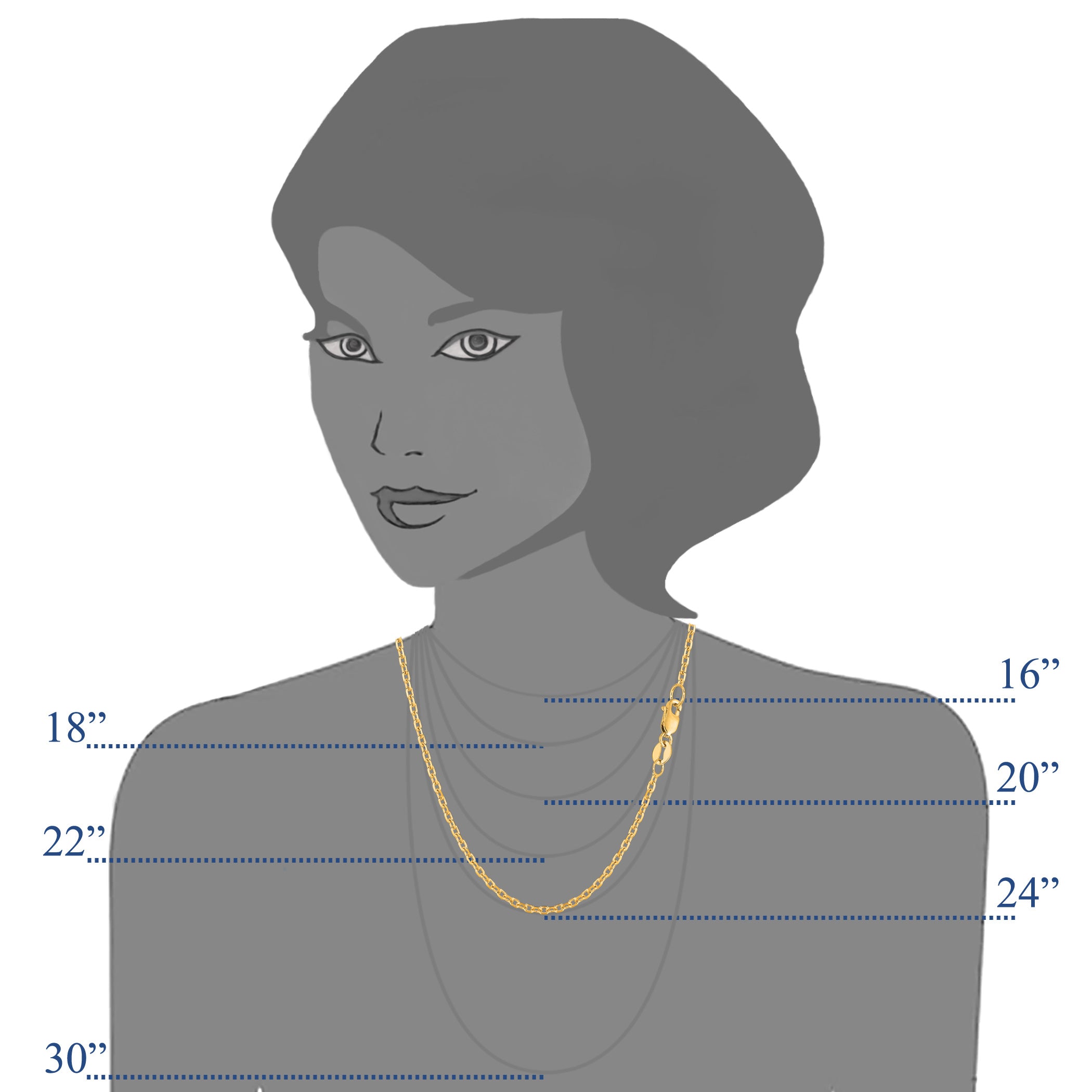 Collar de cadena con eslabones tipo cable de oro amarillo de 14 k, joyería fina de diseño de 1,9 mm para hombres y mujeres