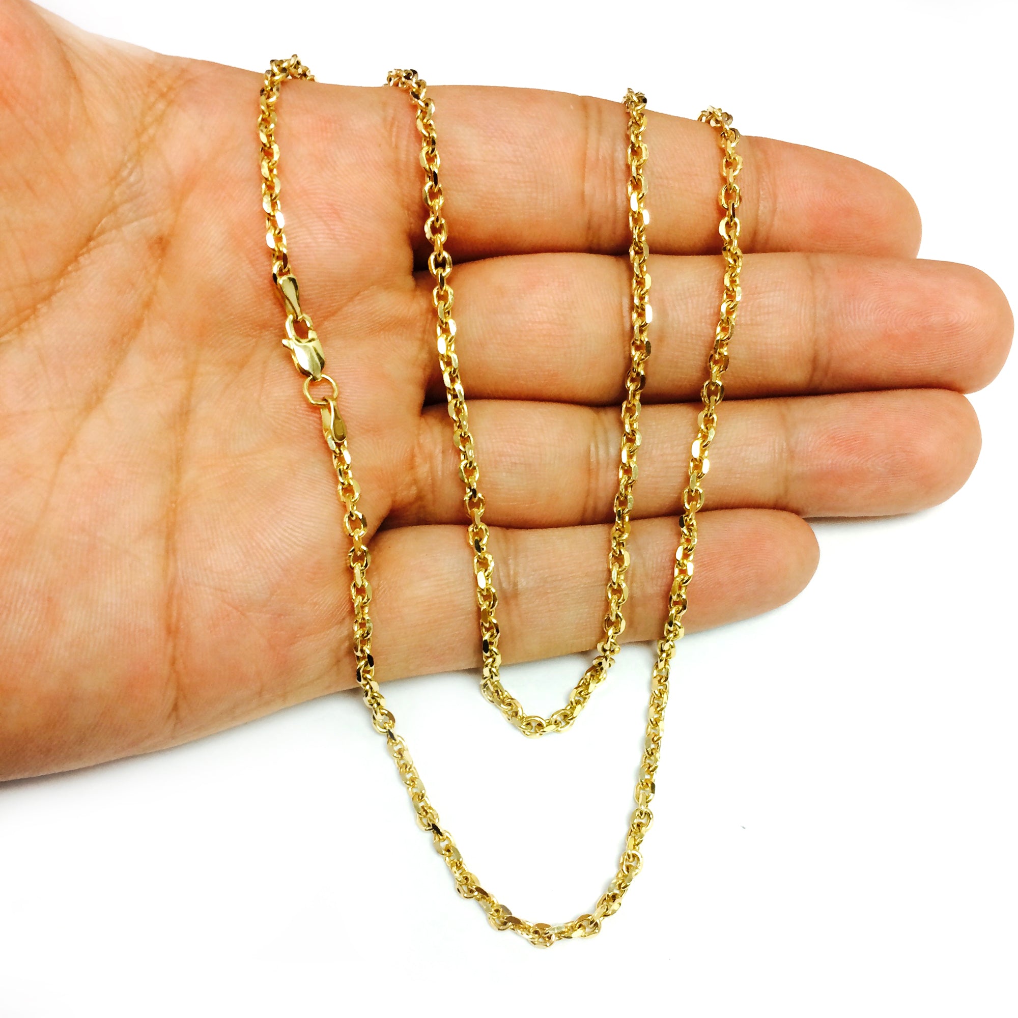 Collar de cadena con eslabones tipo cable de oro amarillo de 14 k, joyería fina de diseño de 3,1 mm para hombres y mujeres