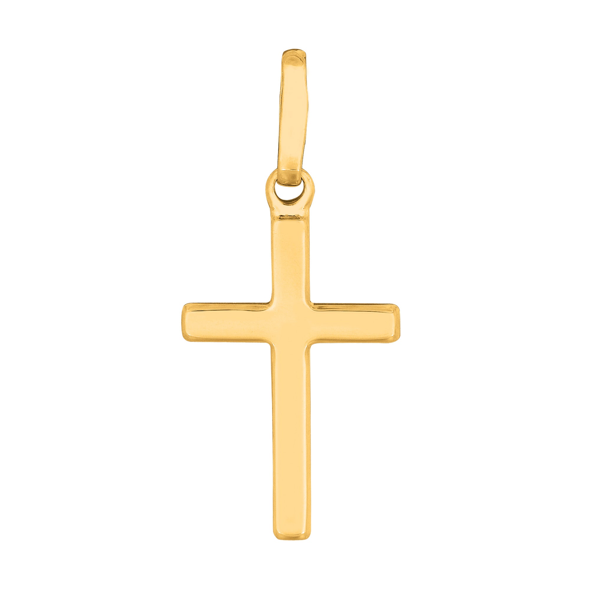 14k Yellow Gold Shiny Square Flat Style Cross Pendant