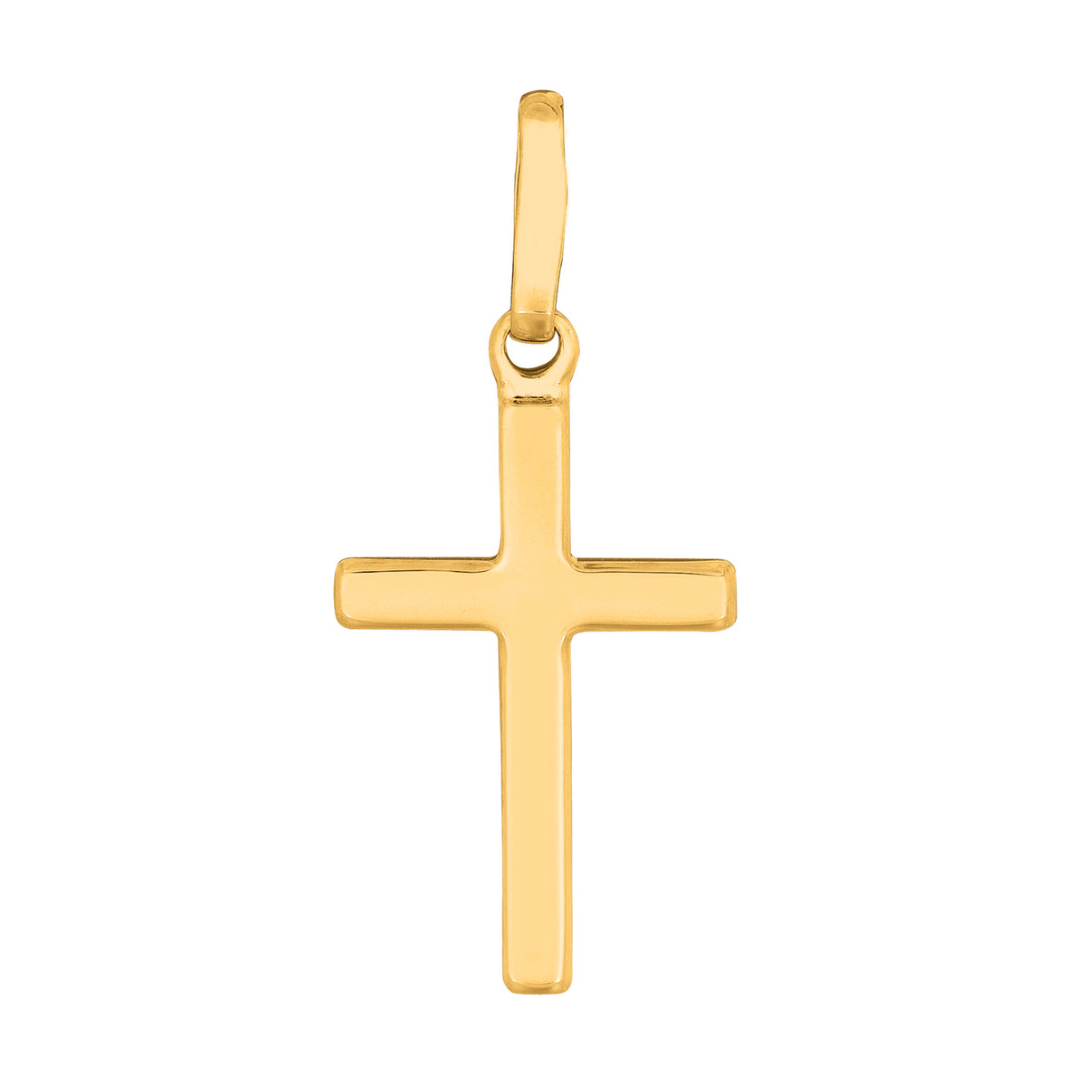 14k Yellow Gold Shiny Square Flat Style Cross Pendant